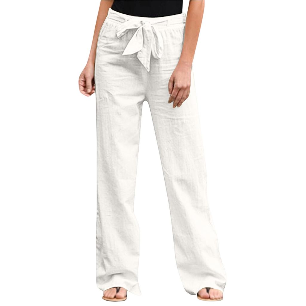 Women's Color Elastic Waist Breathable Loose Cotton And Linen Pants