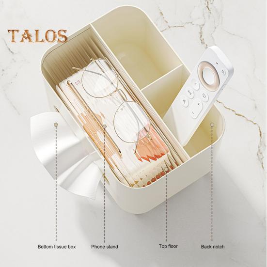 Multifunkční držák/obal na papírové kapesníky s úložnými přihrádkami Velkokapacitní obdélníkový organizér na ubrousky/kapesníky