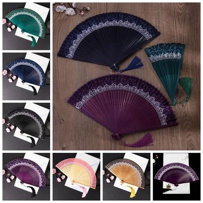 Creative Folding Folding Fan With Tassel Silk Cloth Dance Fan Bamboo Change Color Desktop