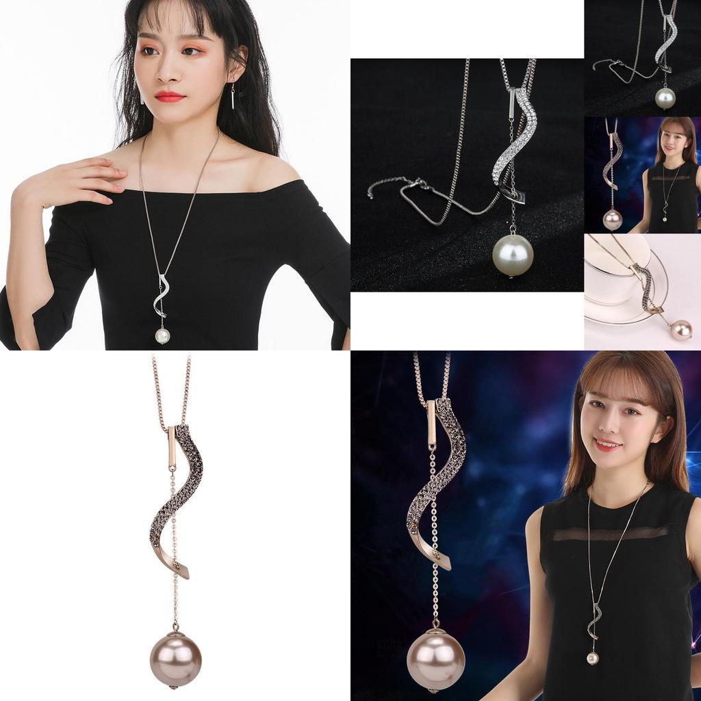 Elegant Alloy Pearl Sweater Necklace With Unique Geometric Design For Fashionable Women