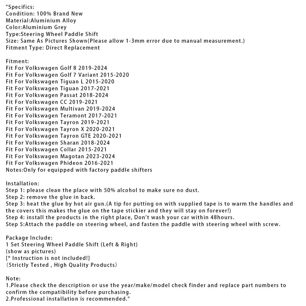 Steering Wheel Paddle Shifter Extension For VW Golf 8 Tiguan Aluminium Grey