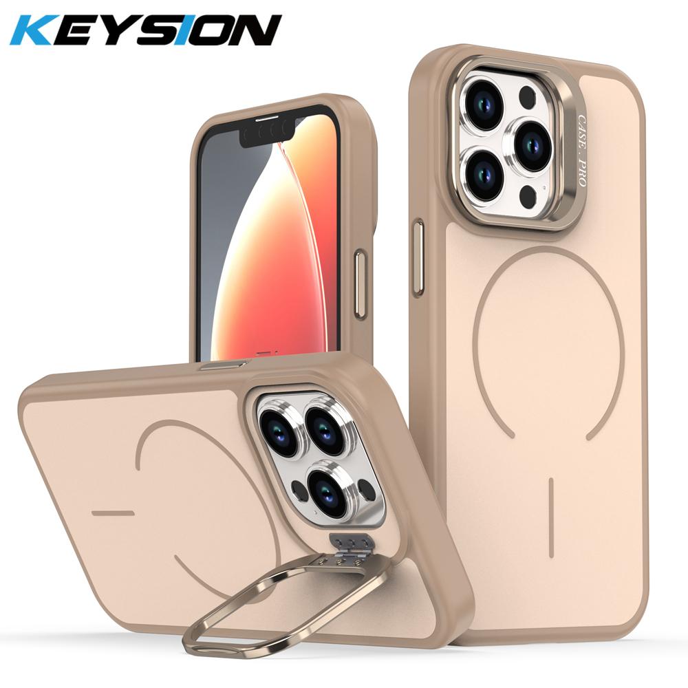 KEYSION Matte Skin Feel Lens Stand Phone Case for Magsafe for iPhone 11 12 Pro Max Magnetic Wireless Charging Shockproof Cover