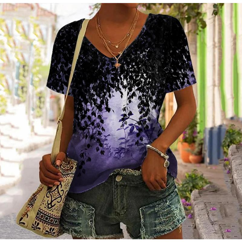 2023 Retro T Shirt For Women Harajuku Clothes Women's Tees Summer Casual Short Sleeve Girls Blouse Floral Print Female Tops