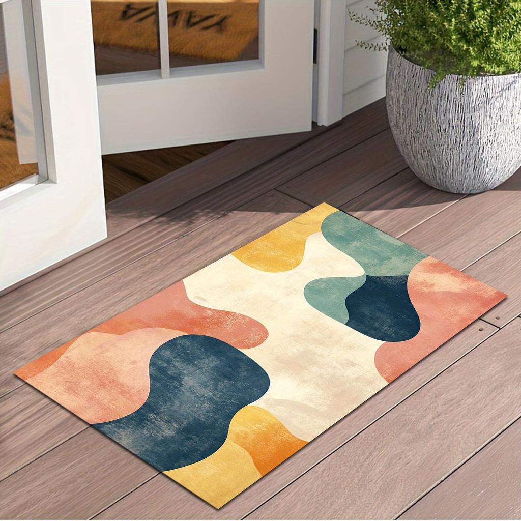 1pc Multi-colored Organic Shape Patterned Floor Mat, Polyester Fabric, Machine Washable, Suitable for Bedroom Living Room Décor