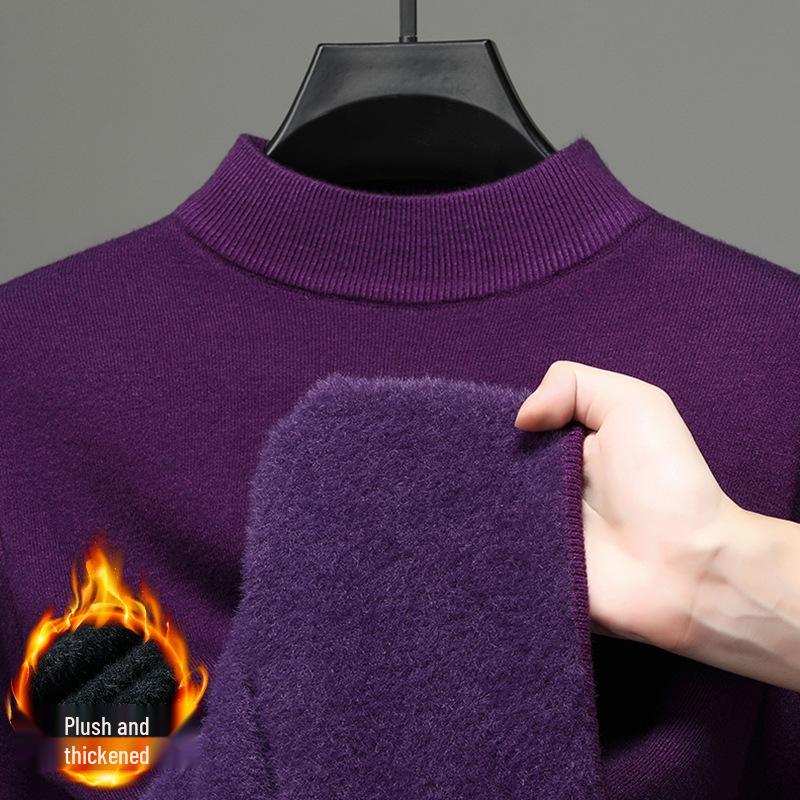 Men's Plush-lined Knit Sweater: Winter Fashion, Thick Warm Mink Velvet, Half-high Collar Knitwear