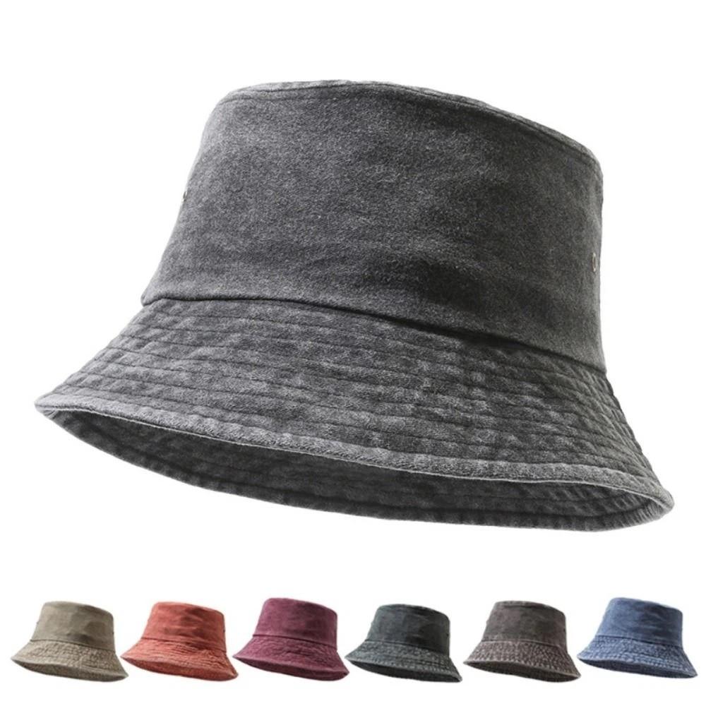 Solid Color Bucket Hat Wide Edge Sun Hat Vintage Fisherman Hat  Beach Activities