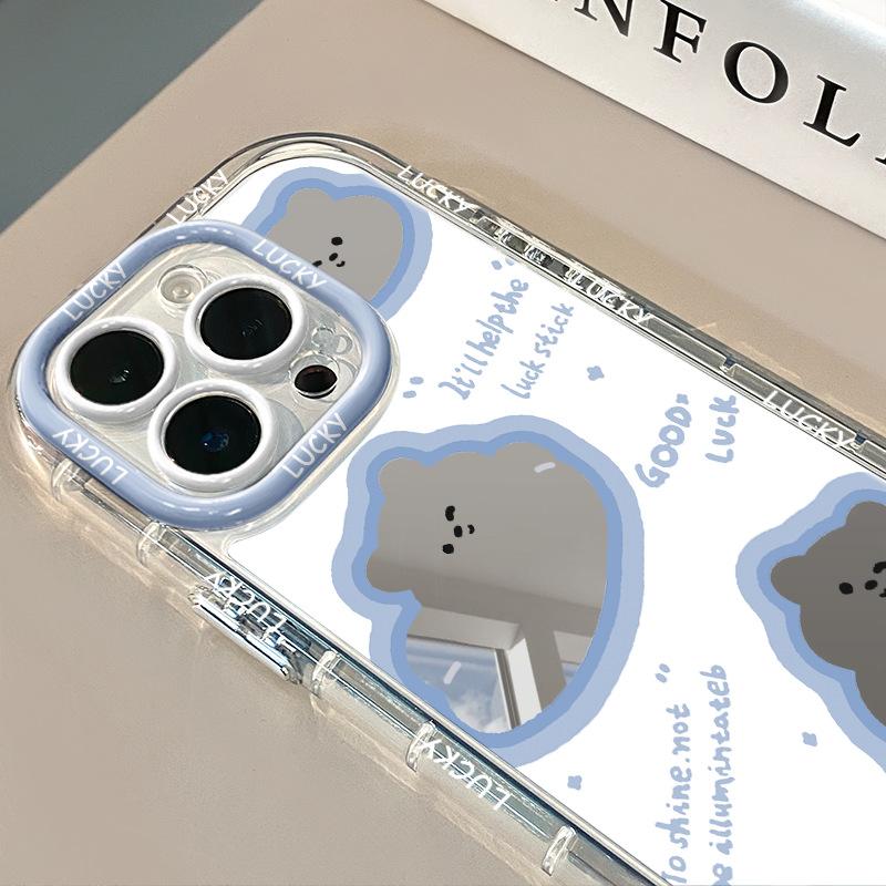

For Apple 15 Mobile Phone Case Mirror Blue Bear Hollow for IPhone13/16 Promax Female 12 Cute 14/11 For iPhone 16