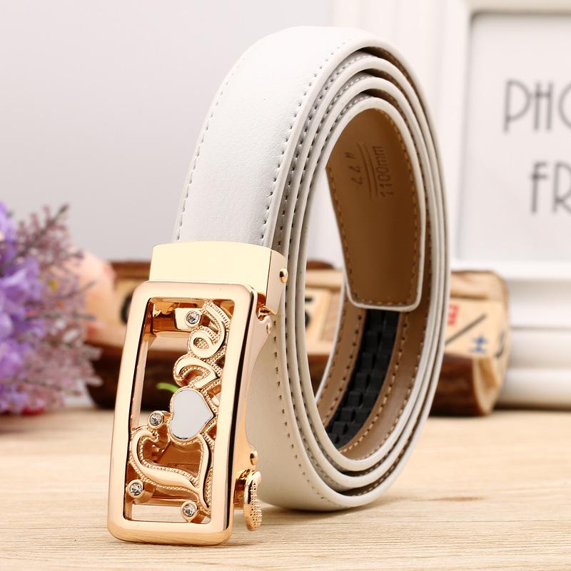 Lychee Pattern Ladies Genuine Leather Belt - Two-Layer Cowhide with Automatic Buckle 105-125cm