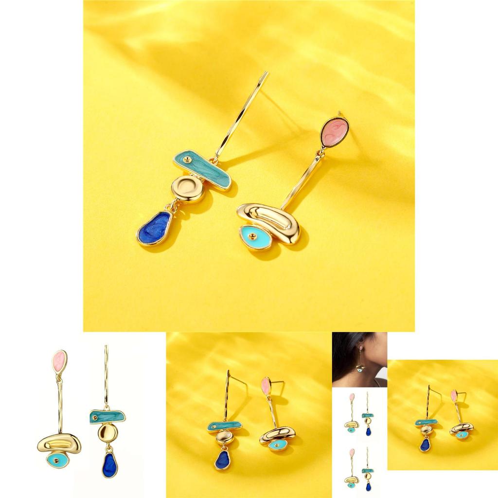 Elegant Asymmetrical Geometric Alloy Stud Earrings For Women Unique European Style