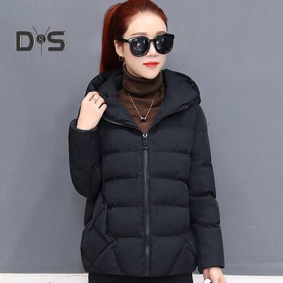 Women Winter Hooded Jacket Solid Color Long Sleeve Loose Thick Warm Down Cotton Short Coat for Cold Weather All Match Streetwear Outwear