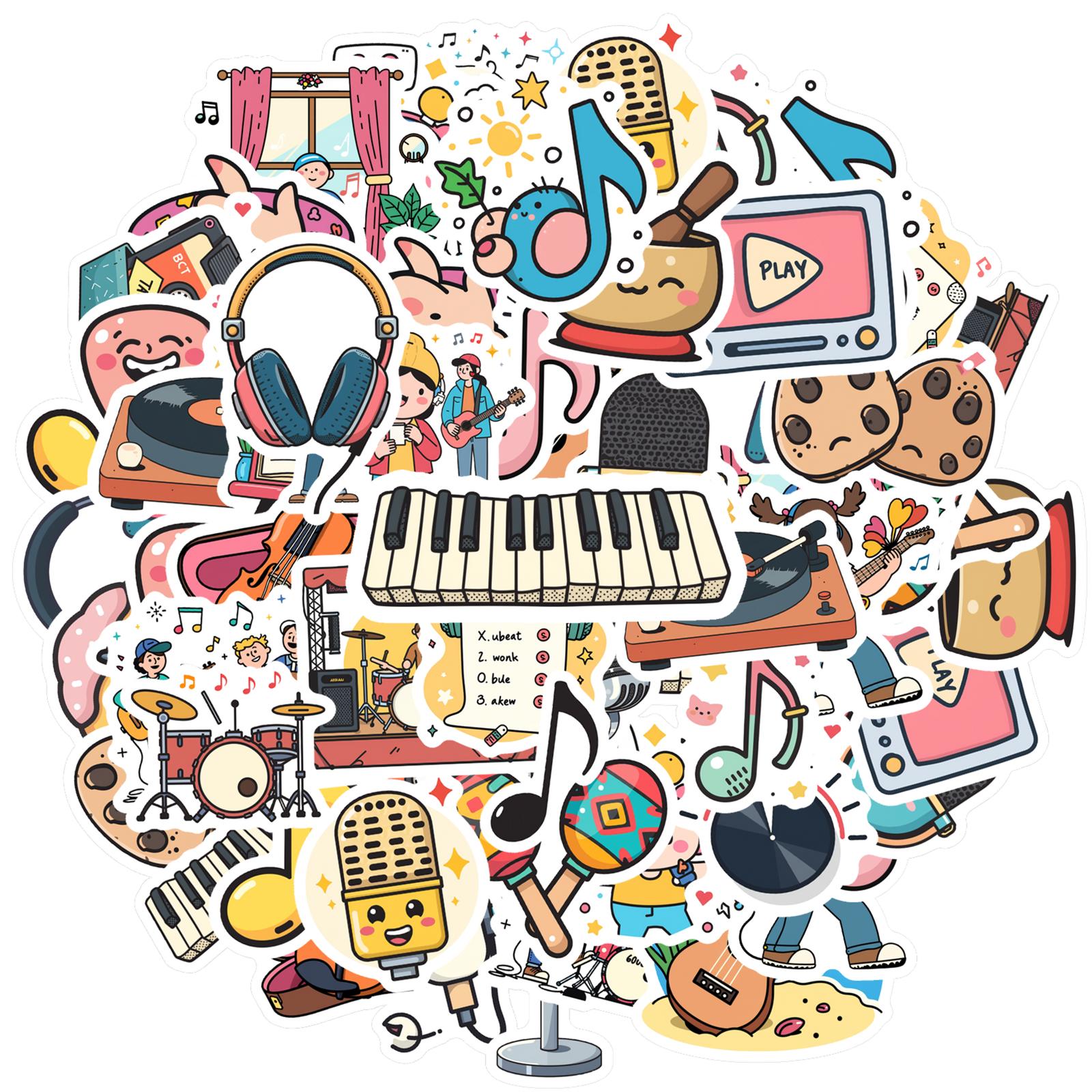35-70pcs Fun Musical Instrument Stickers Waterproof Graffiti Stickers For Bicycle Hand Account Pencil Case Decals Stationery