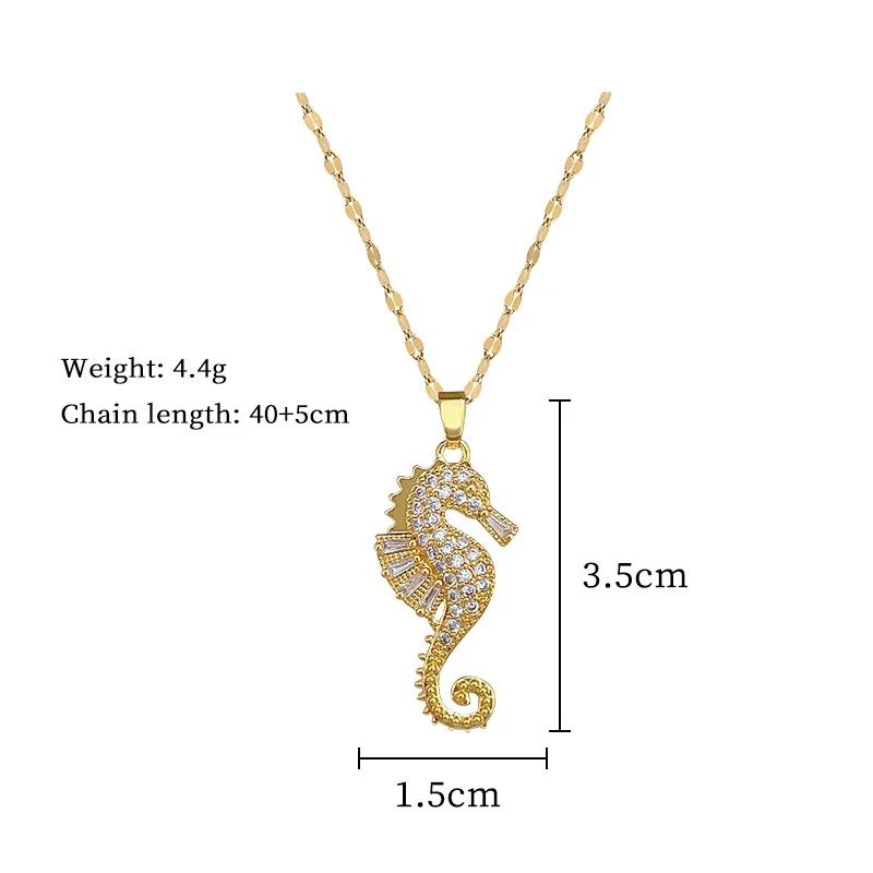 Fashion Zircon Hippocampu Seahorse Pendant Necklaces for Women Men Hip Hop Stainless Steel Chain Jewelry Gifts for Lover Friends