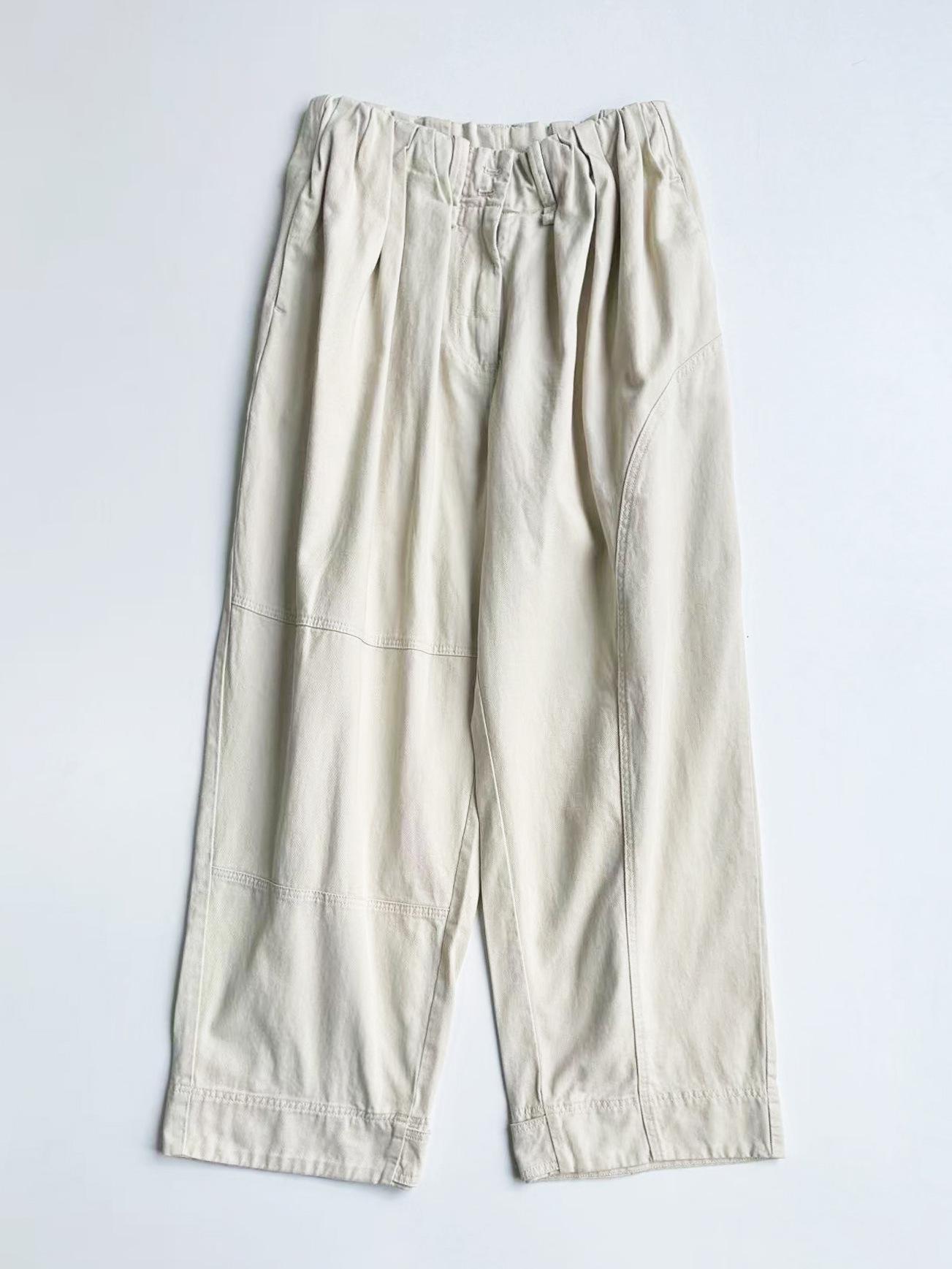 

New Korean Style Casual Loose Cargo Pants with Adjustable Cuffs and Pleats, Wide Leg Small