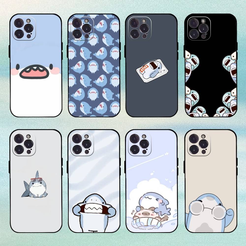 Cartoon Cute Shark Phone Case For iPhone17,16,15,14,13,12Plus,Pro Max,XS,5G Soft Silicone Black Cover