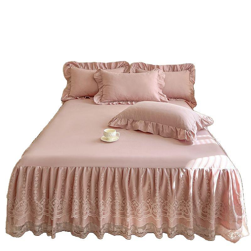 Juego de Falda de Cama de Encaje Coreano: Protector de colchón antideslizante con volantes estilo princesa para camas individuales/dobles