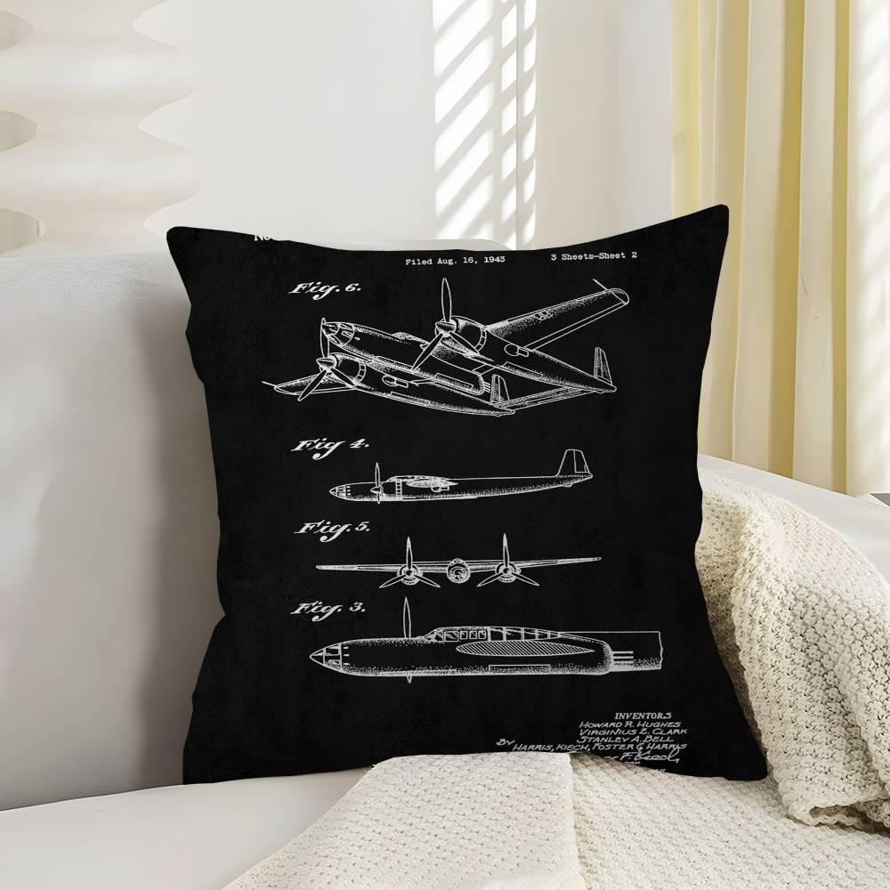 Aircraft Patent Cushion Cover Pillowcase Upholstery Sofa Throw Pillow Home Decor Pillowcas