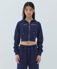 Oioi Collection Layered Logo Crop Zip-Up Hoodie_Deep Blue