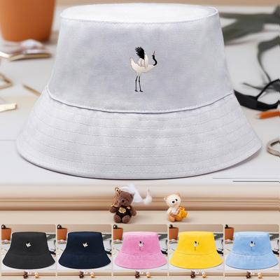 Realistic Crane Print Bucket Hat , Animal Sun Cap Spring Fashion Fit Basin Hat