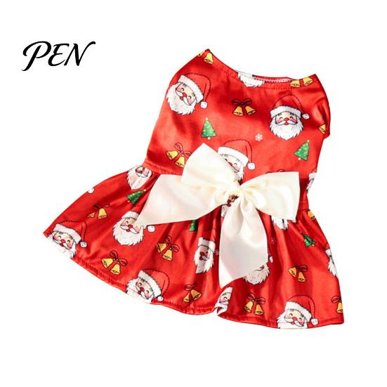 Holiday Pet Clothes for Small Dogs Christmas Dog Dress with Bow, Sleeveless Puppy Dress, Cute Breed Teddy Bichon Outfit Festive Dogs, Party