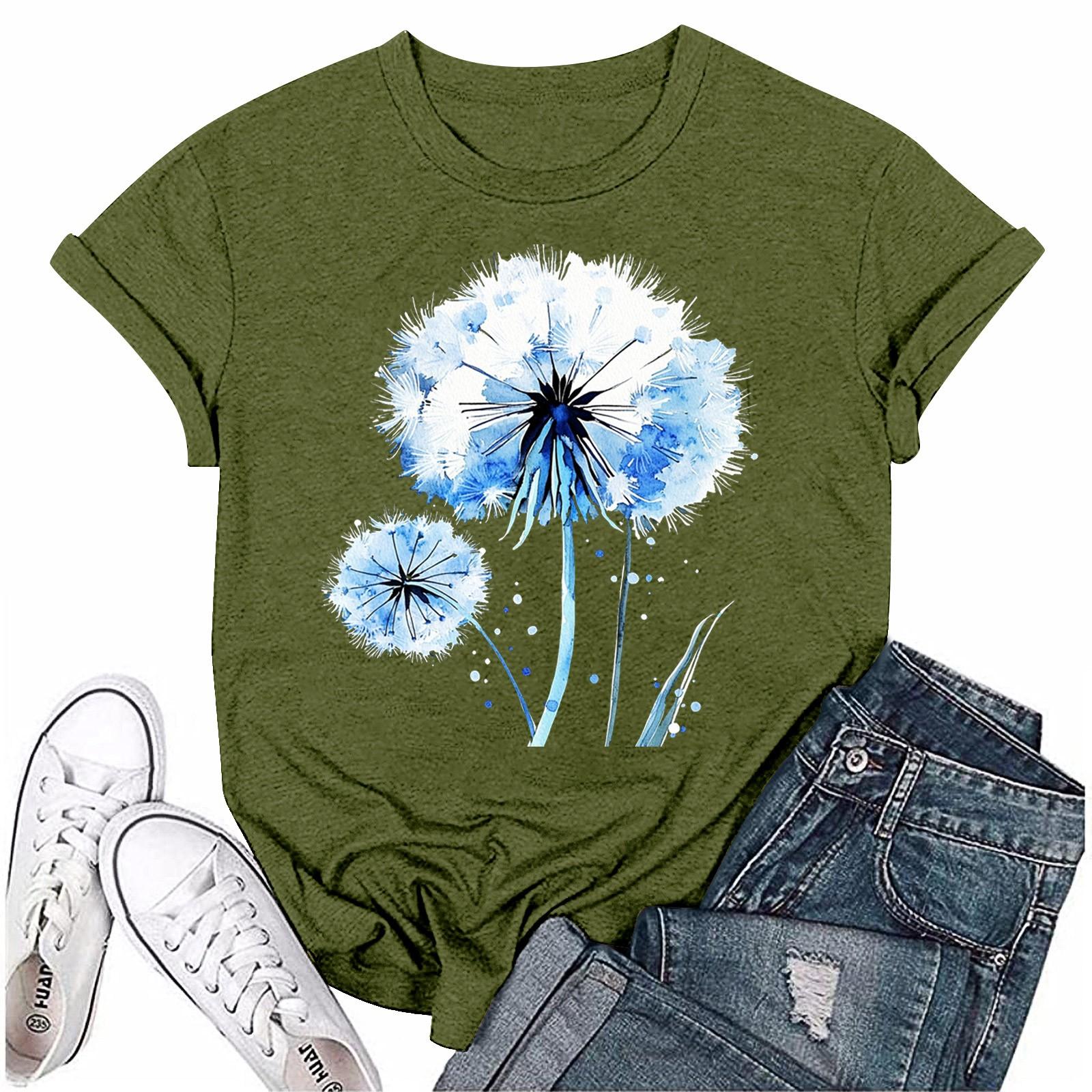 

Женская мода с принтом, круглым вырезом, коротким рукавом, футболка, пуловер, топ L армия зеленый