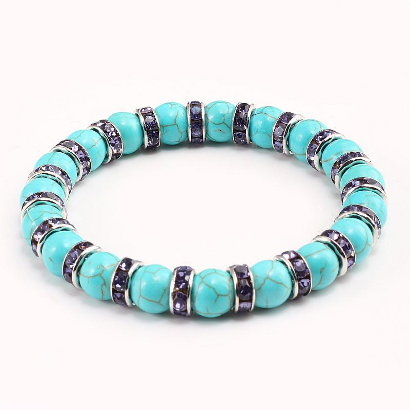 Blue Beaded Bracelet Charm Natural Stone Crystal Septa Stretch Women Bracelets & Bangles Fashion Yoga Jewelry Couple Gifts