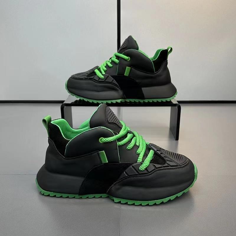 Casual Microfiber Leather Spring Breathable Increased Internal Platform Shoes for Male Women Fashion Running Chunky Sneakers