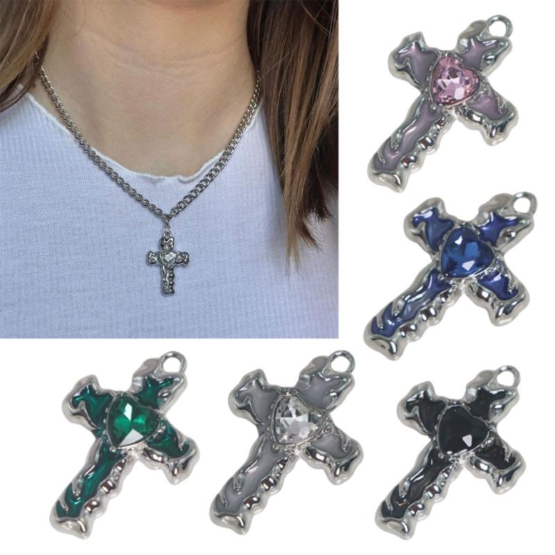 Versatile DIY Alloy Cross Charm Dripping Oil and Diamond Jewelry Component Pendant for DIY Crafts Neckalce Earrings