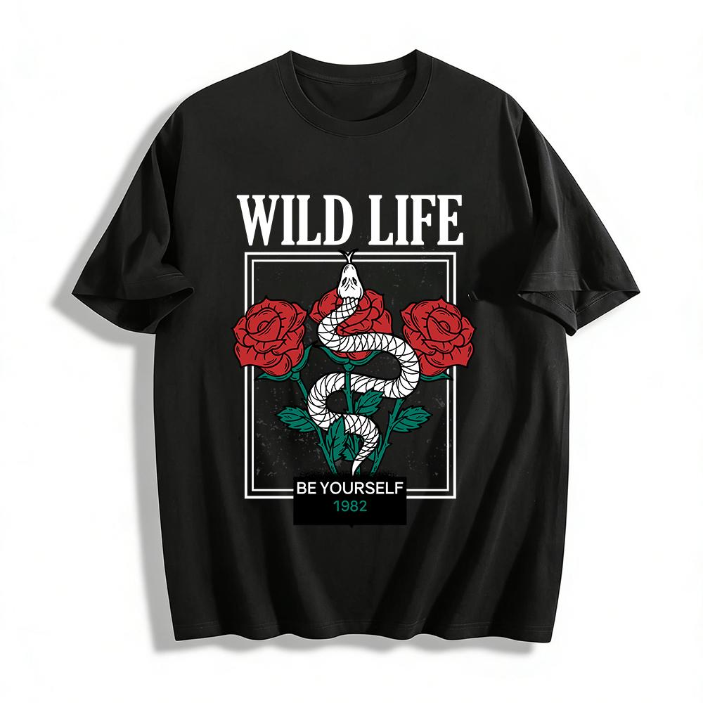 Vintage 1982 Rose Snake Print T-Shirt Be Yourself Casual Top Pure cotton T-shirt XXS