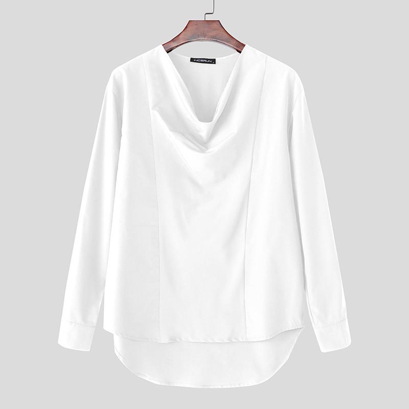 INCERUN Camisas Casuales Holgadas de Manga Larga para Hombre, Talla Grande, Cuello Oscilante, Lisas