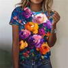 2026 New Summer Retro 3D Flower Rose Printed T-shirt for Women Flower Pattern T-shirt for Girls Fashion Short Sleeve T-shirt
