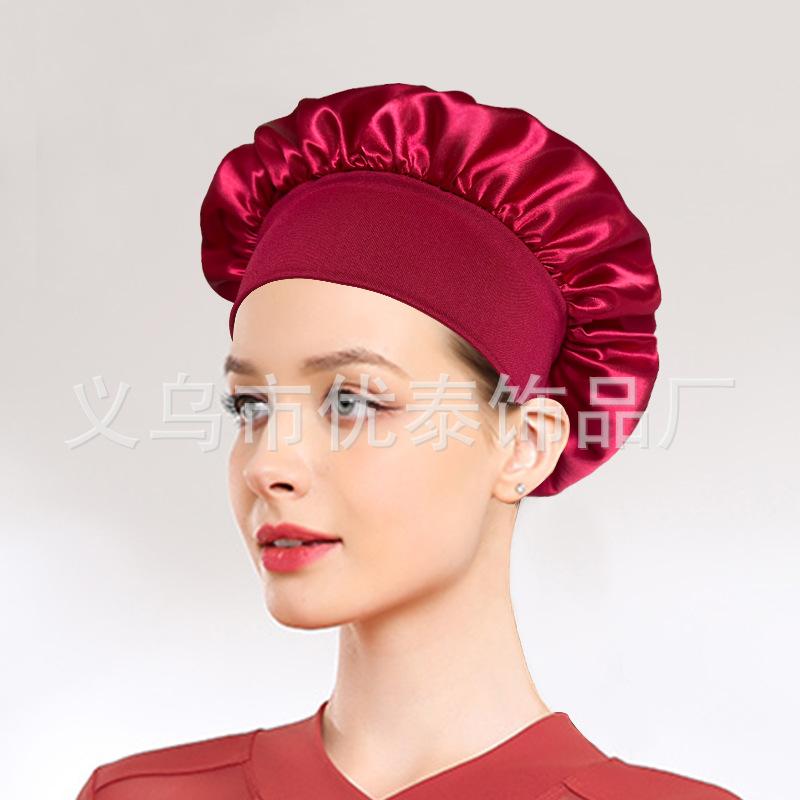 Solid color wide edge high elastic adult nightcap men's and women's fashion hair care beauty shower cap satin