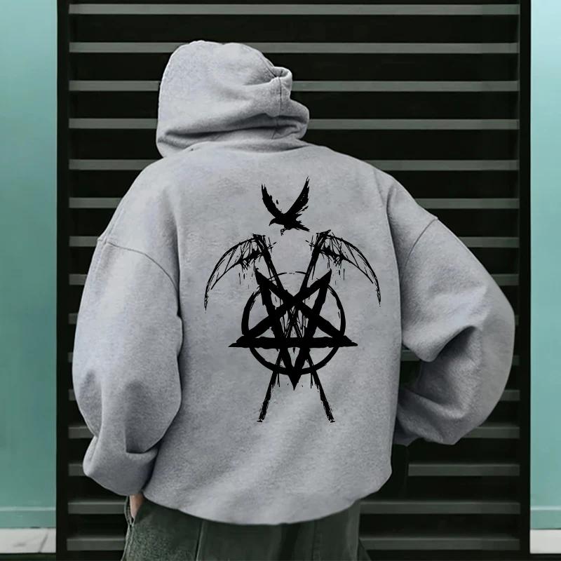 Autumn Winter Casual Sportswear Urban Fashion Hoodies Male Top Outwear 2025 Trendy Mens Hooded Sweatshirts Satan Pentagram Print