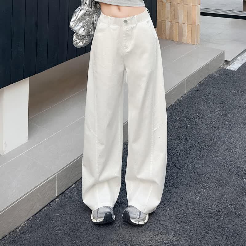 Bailuyu Retro High-Waisted Shimmer Loose Wide-Leg Pants XL белый