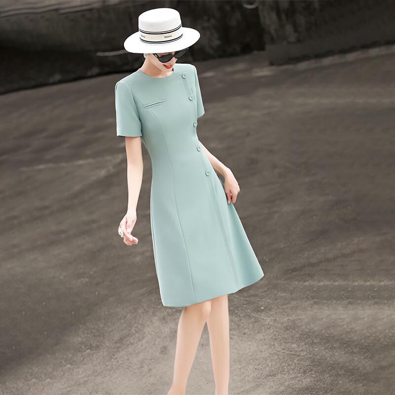 Lanseer Women s Elegant A-Line Commuter Midi Dress M