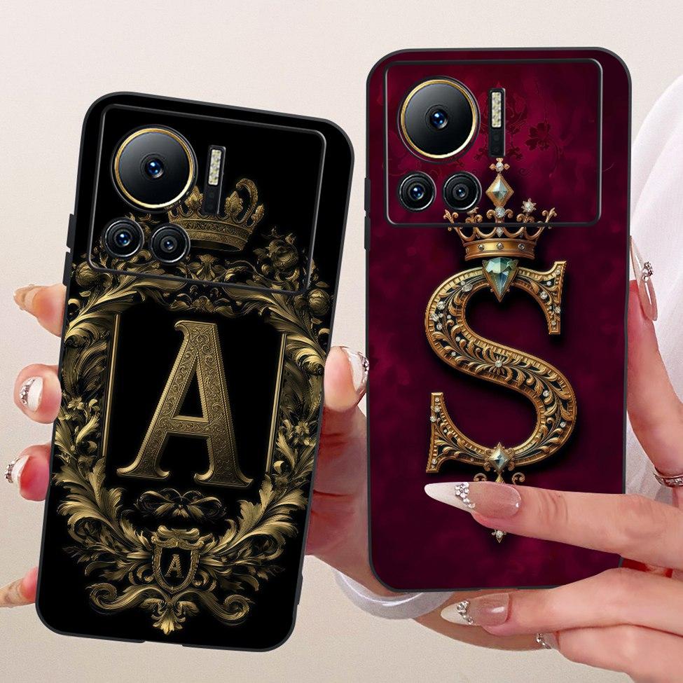 For Infinix Note 12 VIP Case Silicone Luxury Crown A-Z Letters 2D Flat Pattern Soft Casing For Infinix Note 12VIP X672 Cover