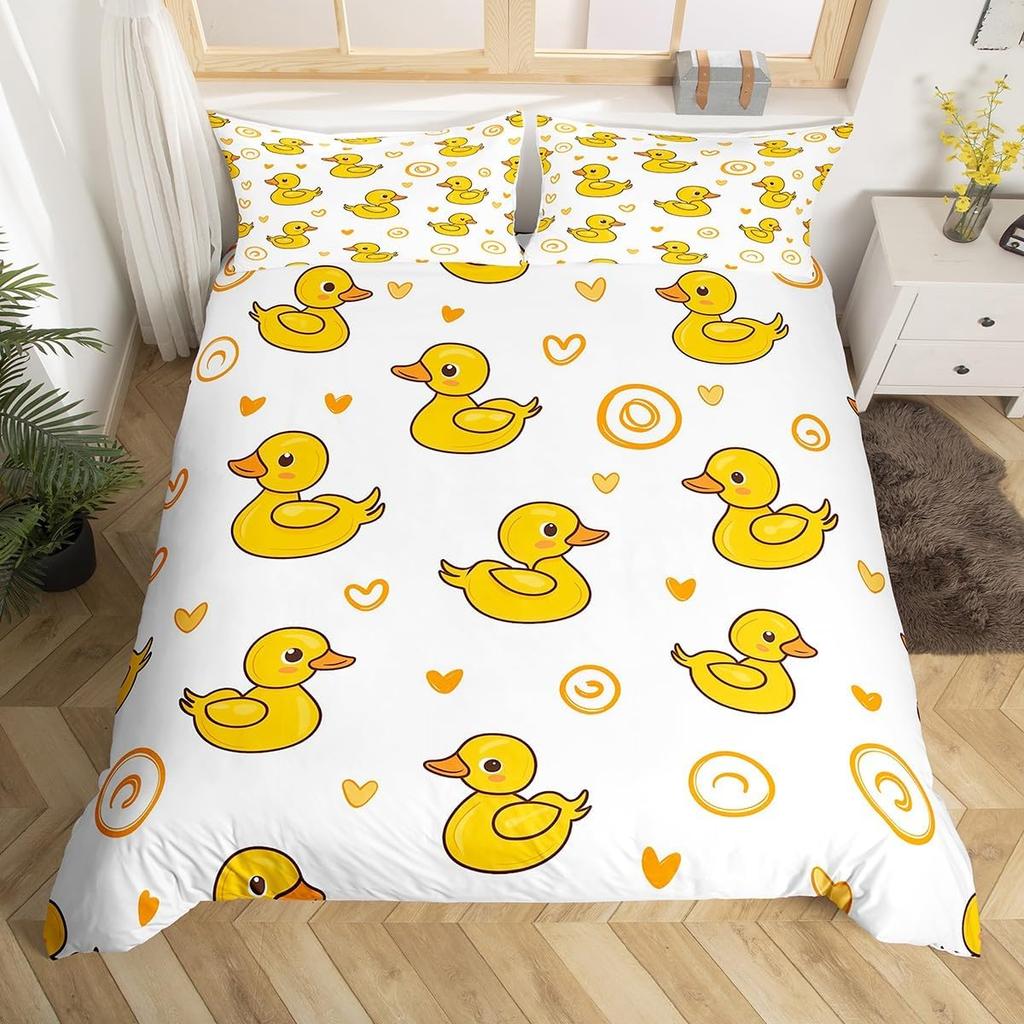 Yellow Duck Duvet Cover Twin Cartoon Ducks Comforter Cover Farmhouse Wild Animal Bedding Set Rustic Country Wildlife Quilt Cover