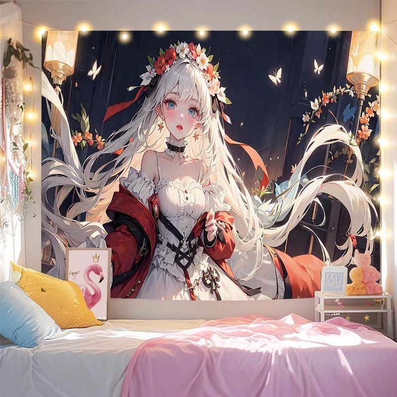 Antique White Tiger Flower Fairy Girl Tapestry Wall Art for Bedroom Living Room Decoration New Chinese Butterfly Anime