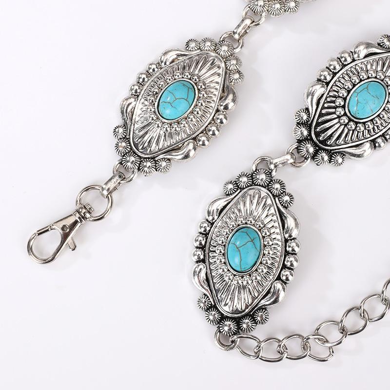 High-end Women's Waist Chain Turquoise Inlaid with Boho Waist Chain Western Style Natural Vacation Waist Chain