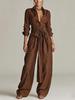 Retro High-Waisted Solid Color Jumpsuit with Tie-Waist