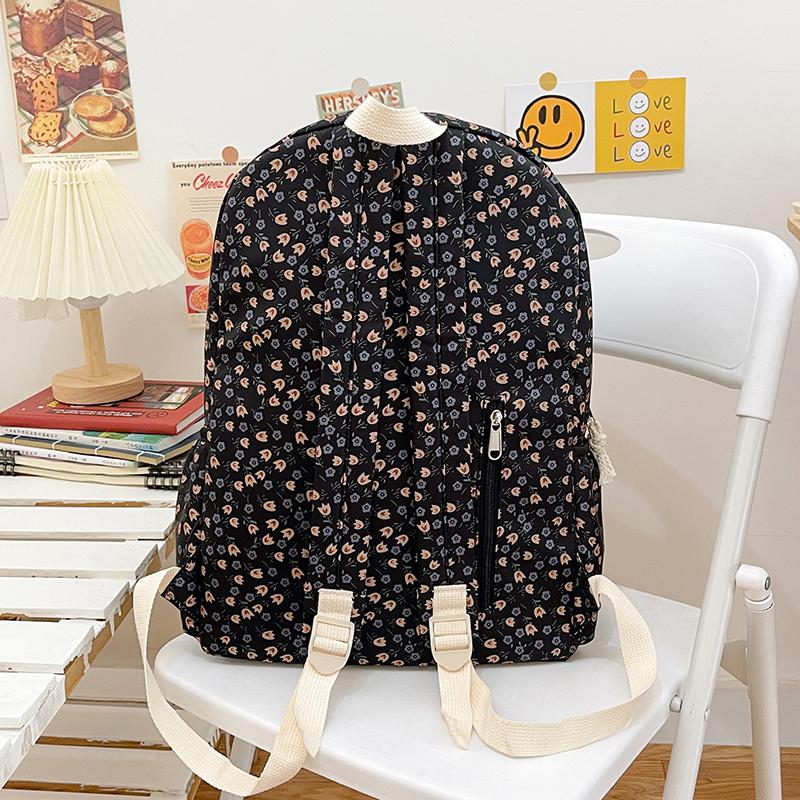 Flower Print Backpack Women's School Bag Campus Girls Nylon Backpack