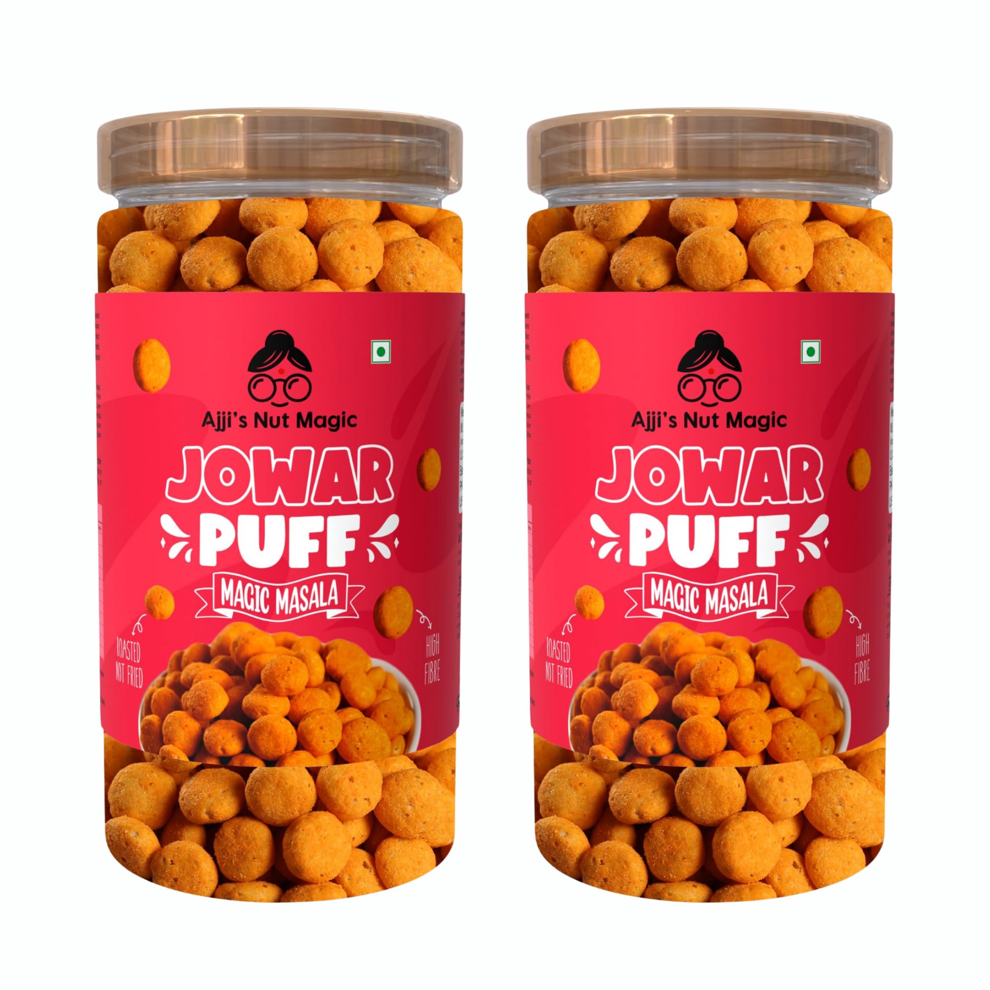 

Ajji’s Nut Magic Jowar Puffs Magic Masala 200g (Pack of 2 x 100g) | Roasted Millet Snacks | Baked Not Fried Namkeen | Evening Snack