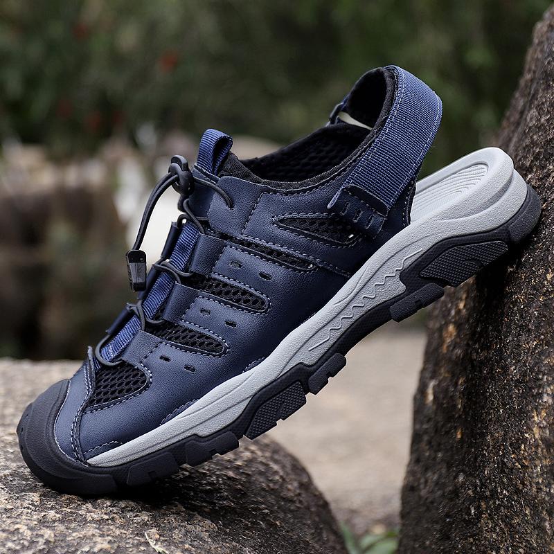 Sommer Herresandaler Ekte Lær Herre Fritidssko Utendørs Herre Lærsandaler for Menn Strandsko Romerske herresko