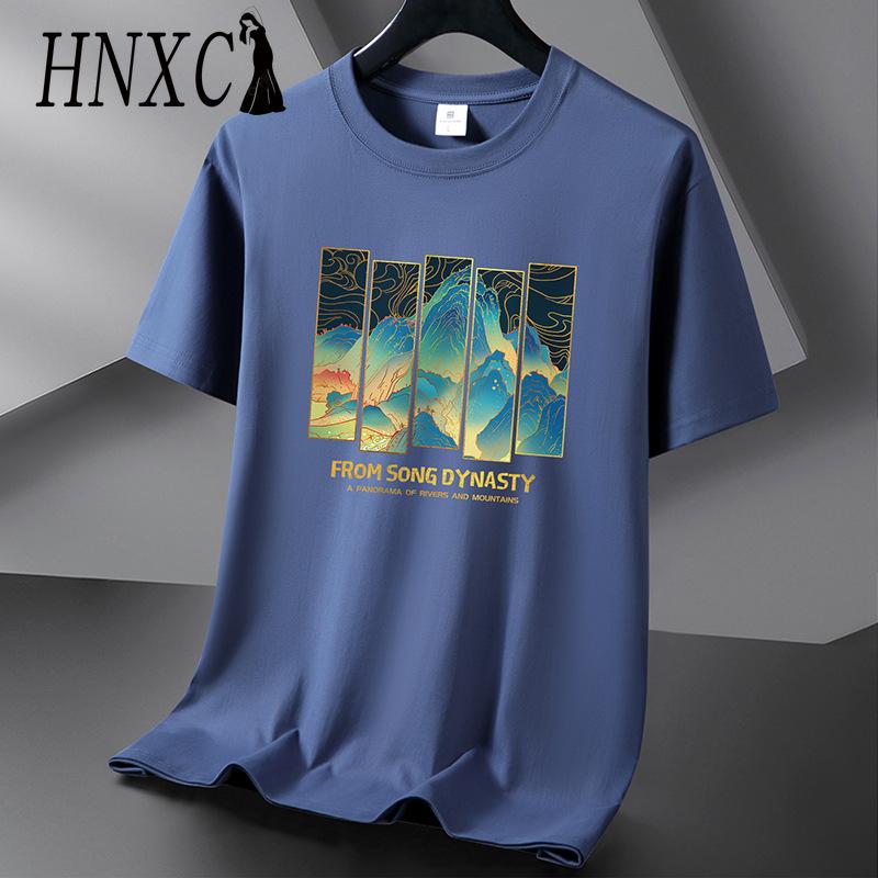 HNXC Bavlněné tričko s krátkým rukávem Pánská móda Košile s volným polovičním rukávem Košile s potiskem