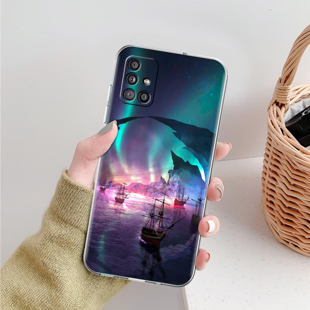 Kryt na telefon Aurora Borealis Pro Samsung Galaxy A51 A71 A21S A12 A11 A31 A41 A52 A32 5G A72 A01 A02S Měkký silikonový průhledný kryt