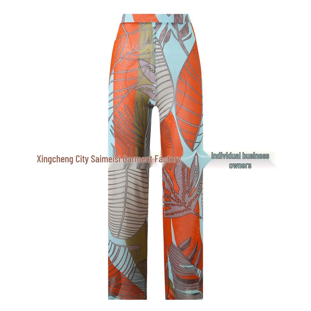 Women's Three-Piece Sun Protection Swimsuit Set with Mesh Pants