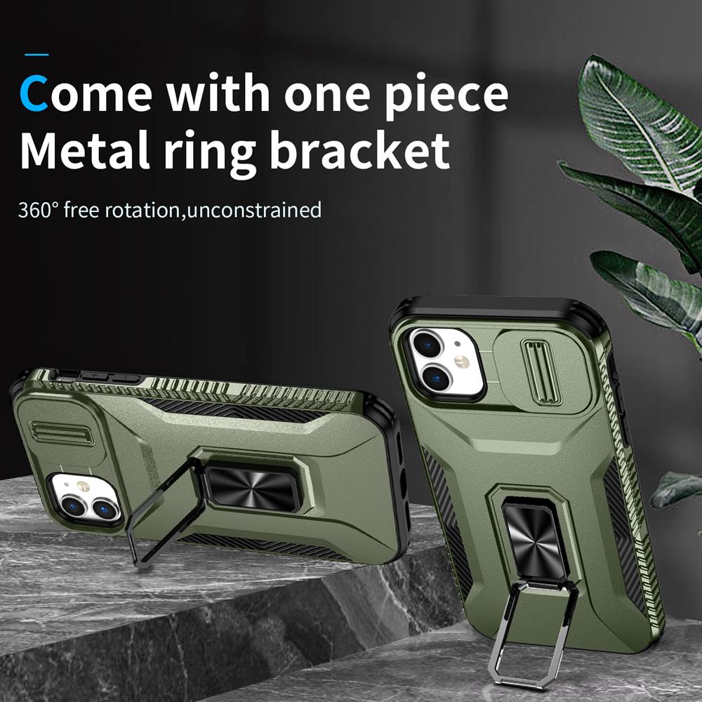 KEYSION Nárazuvzdorné pouzdro pro iPhone 11 Pro Max, vysouvací kryt s ochranným kroužkem pro objektiv fotoaparátu, stojánek, zadní kryt pro iPhone XS Max X XR
