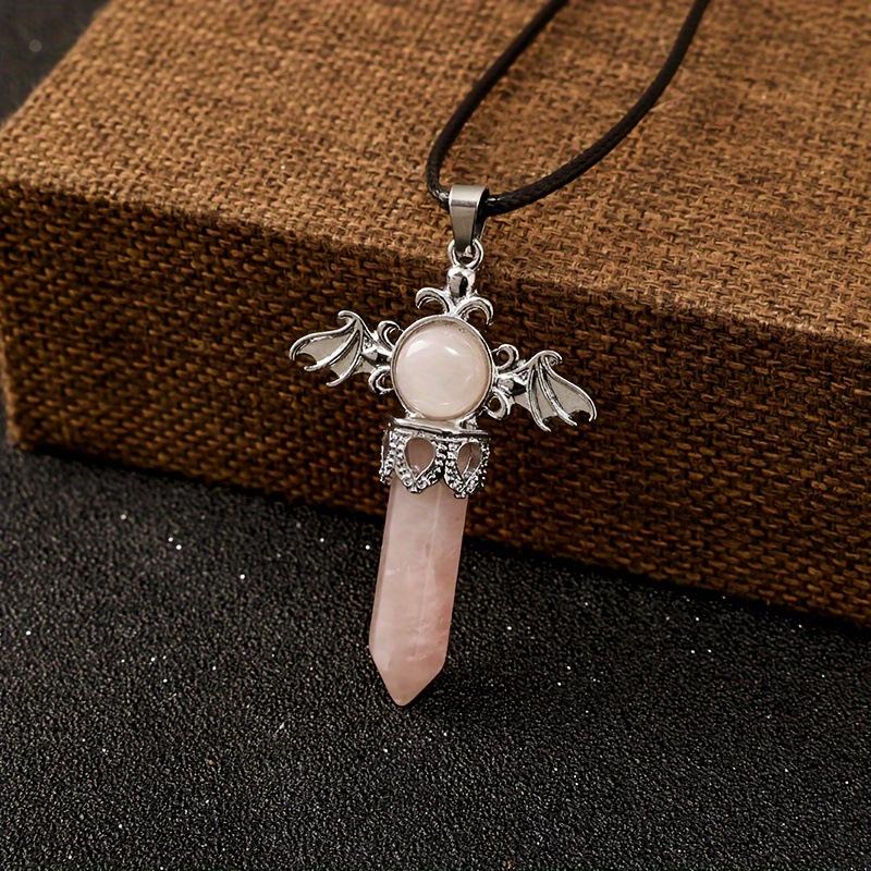 European & American Amethyst Rose Quartz Angel Wings Hexagonal Pendant Jewelry