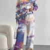 Blue Smudge European And American Autumn And Winter Casual Long-Sleeved Suit Women'S Hooded Sweater Trousers Two-Piece Set