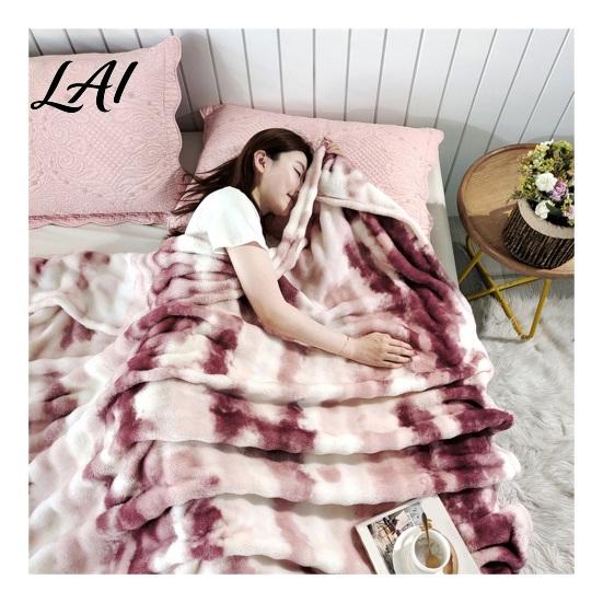 Soft Fuzzy Bed Blanket 3D Bubble Plush Throw Blanket Tie Dye Faux Rabbit Fur Texture Skin Friendly Feel Fleece Warm Cozy Decorative Cover for