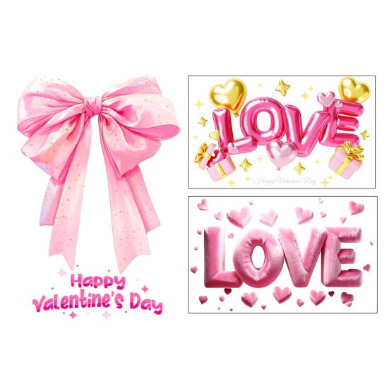 Valentine's Day Window Cling Removable Waterproof PVC Pink Bow Love Letter Heart Static Glass Sticker Wedding Holiday Party Window Decoration Decal